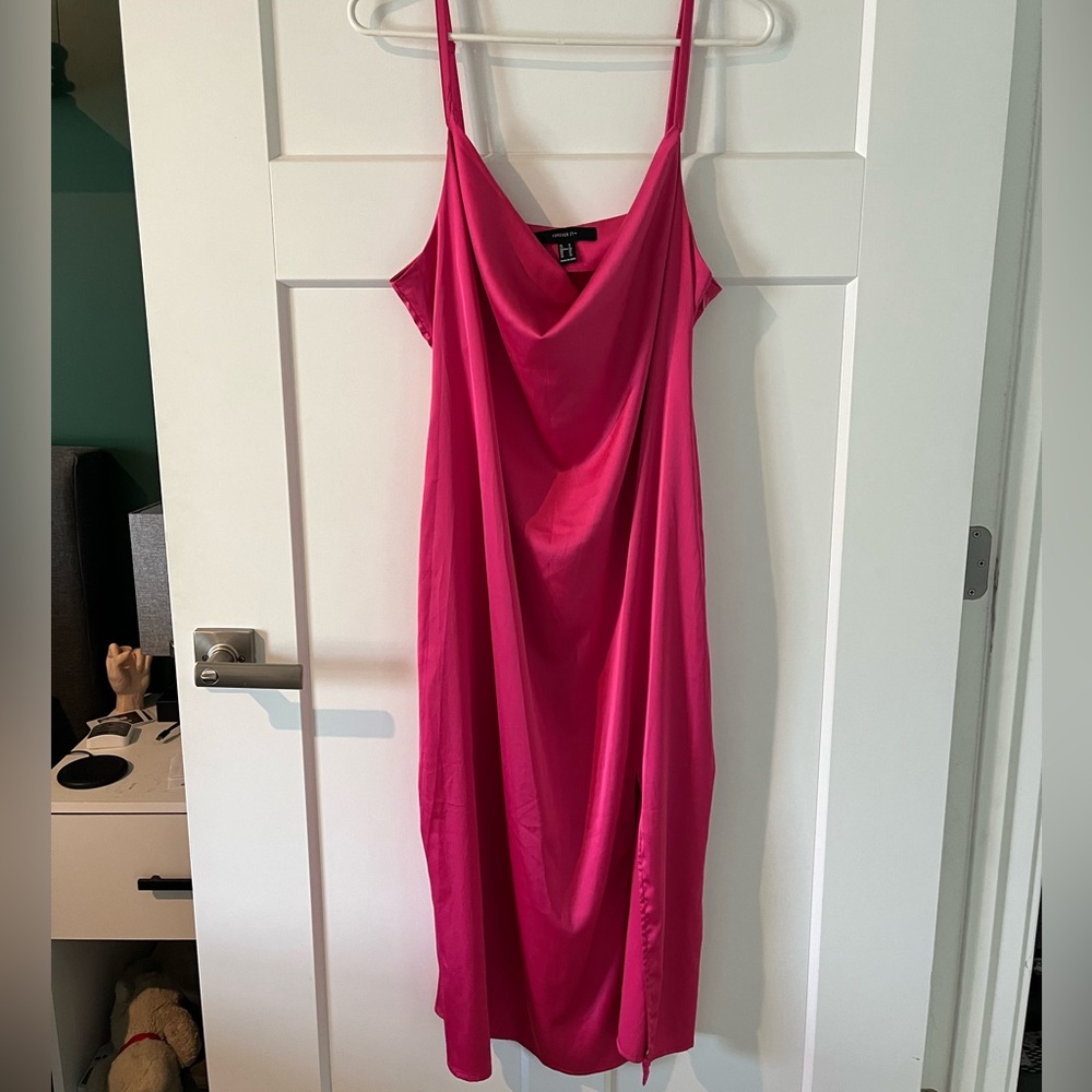 Pink Satin Midi Dress